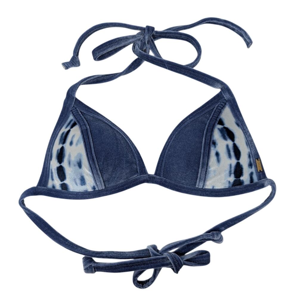 Victoria's Secret PINK Velvet Tie Dye Triangle Bikini Top Blue XS Tie‎ Back Swim